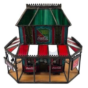Vintage 1997 Coca-Cola Franklin Mint Stained Glass Victorian Hotel Christmas